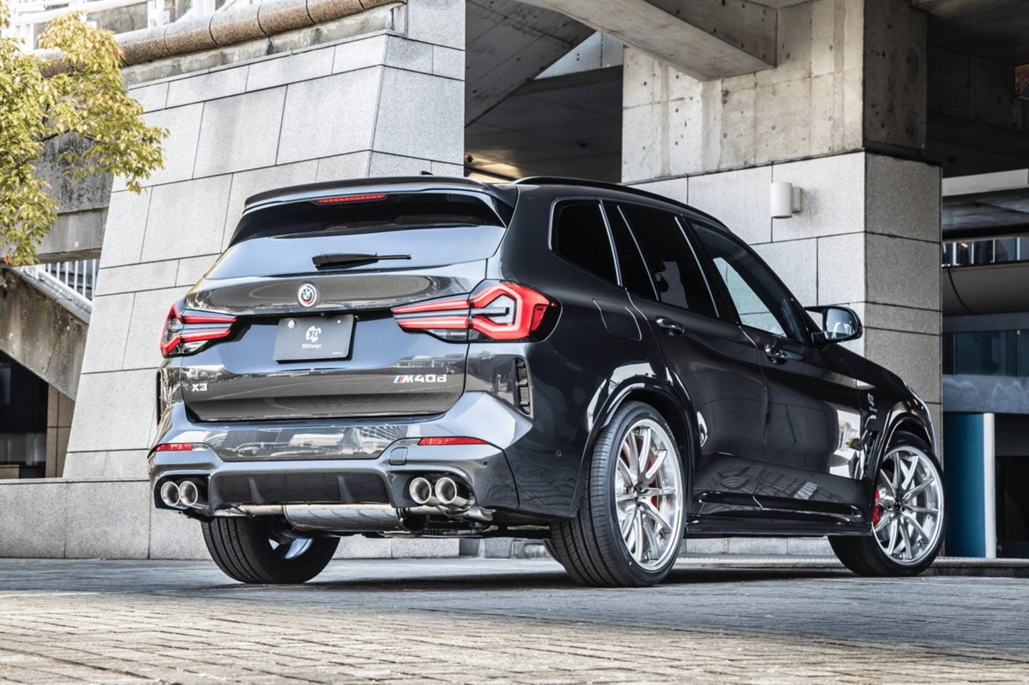 BMW X3 G01 LCI Facelift M Sport Carbon Fibre Rear Diffuser/Rear Valance by 3D Design (2021+) - Carbon Fiber Rear Bumper Lip Insert, OEM Style Fit, Quad Exhaust Tip Compatible, CFRP