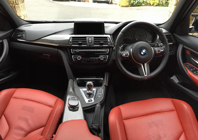 Genuine BMW Carbon Fibre (Carbon Fiber) Passenger Dashboard Trim Insert / Fascia Garnish - F80 M3 & F82/F83 M4 (F8X) - OE/OEM Right-Side Dash Moulding Panel / Decor Strip / Instrument Panel Interior Trim - Part 51458057630