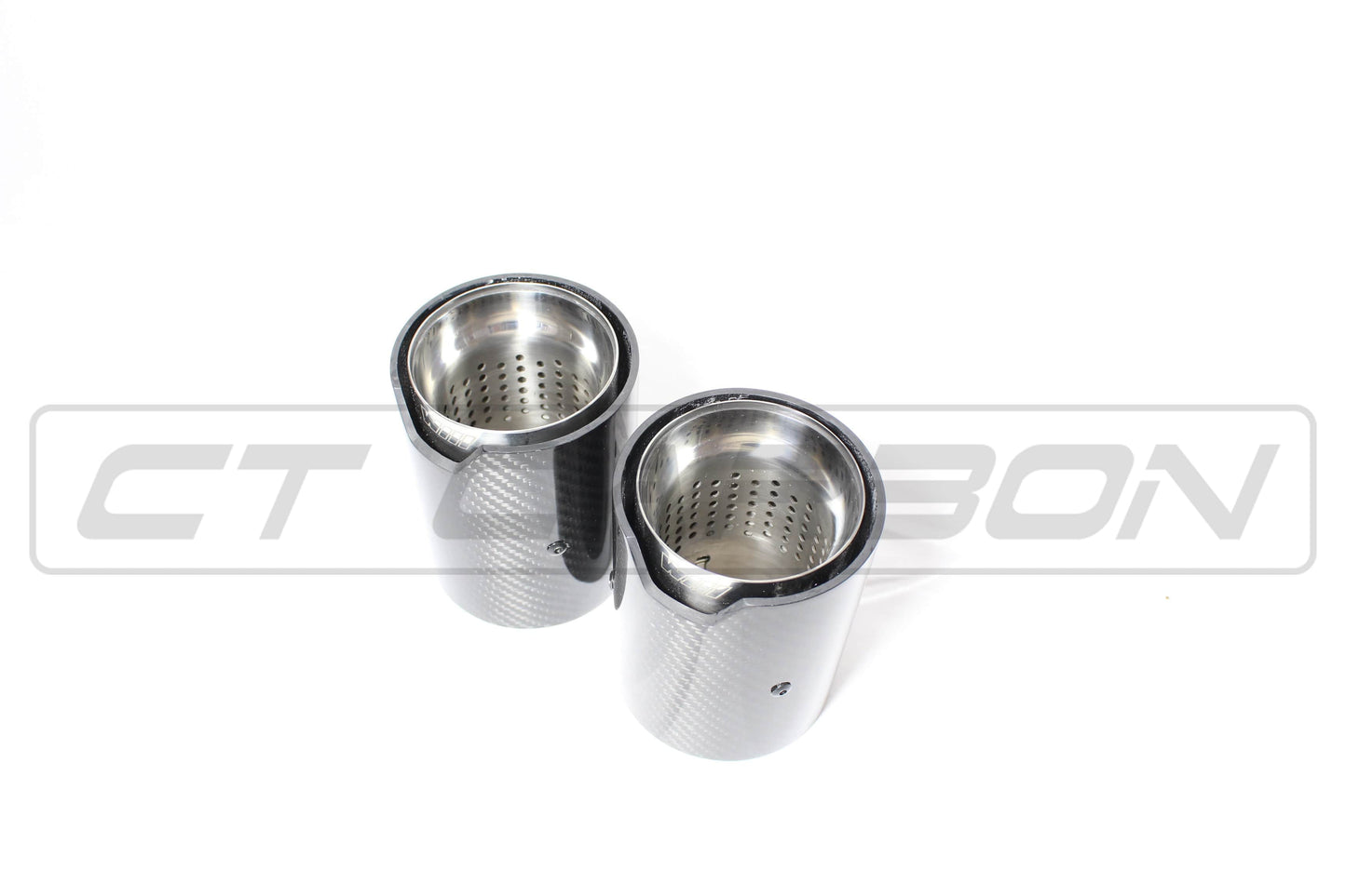 BMW F20 F21 F22 F23 F30 F31 F32 F33 Carbon Fibre Tailpipe Finishers / Exhaust Muffler/Silencer Tips - Chrome Accent, Stainless Steel - 135i 140i 235i 240i 335i 340i 435i 440i - N55 B58 - CT Carbon - Pair (Set of 2)