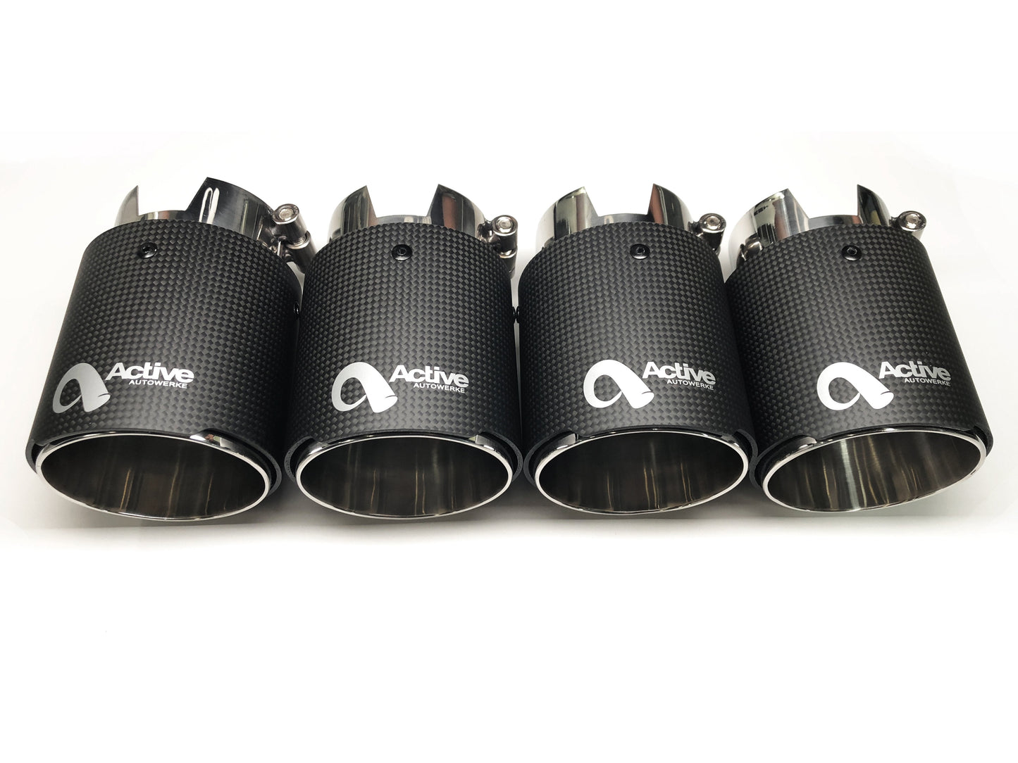 Active Autowerke 90mm Carbon Fibre (Carbon Fiber) Exhaust Tips for BMW M2 F87 & M2 Competition (M2C) - Quad Tailpipe Trims/Finishers, Set of 4, Adjustable Bolt-On Replacement Muffler Tips, 70mm Inlet, Gloss Carbon Double-Wall
