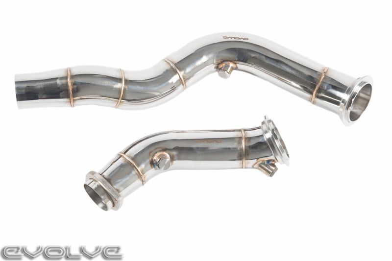 BMW S55 3in (76mm) Catless/Decat Cat-Delete Race Downpipes by Evolve – Fits F80 M3, F82/F83 M4, F87 M2 Competition – Turbo Downpipe Upgrade, TIG-Welded Stainless, Cast Turbo Flanges – Stage 2 Tune/Remap Ready