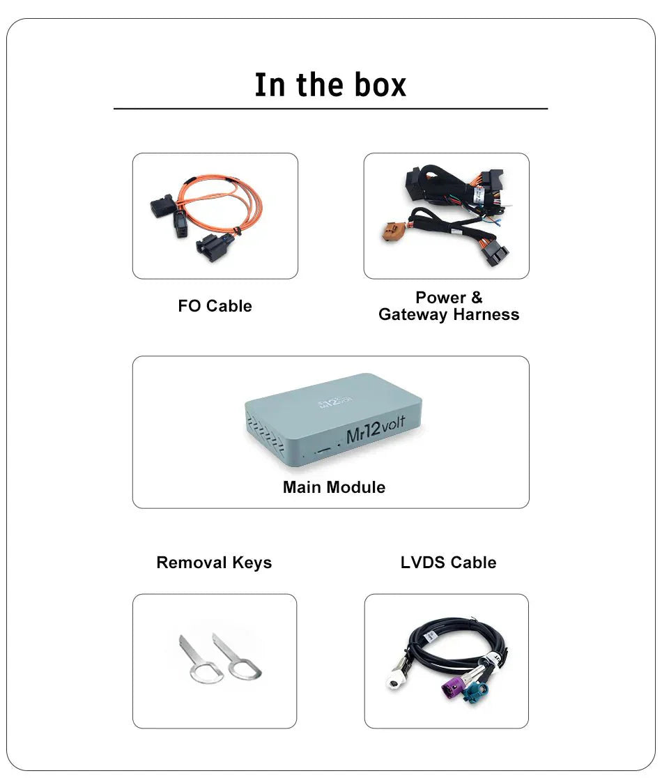 Mr12Volt P2000 3GGMM Audi MMI 3G & 3G Plus Wired & Wireless CarPlay & Android Auto Retrofit Kit - MOST Fibre Audio, DSP, OEM Mic - A4 A5 A6 A7 A8 Q5 Q7
