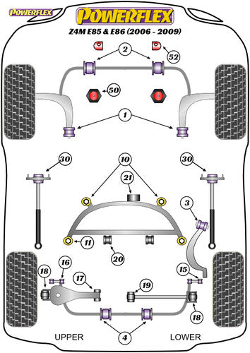 Powerflex PFF5-4652 Offset Lower Radiator Mount Bush Kit for BMW Z4M (S54) E85/E86 (2006-2009) - 8mm Offset, Red 65A Road Series, Replaces 17111178412