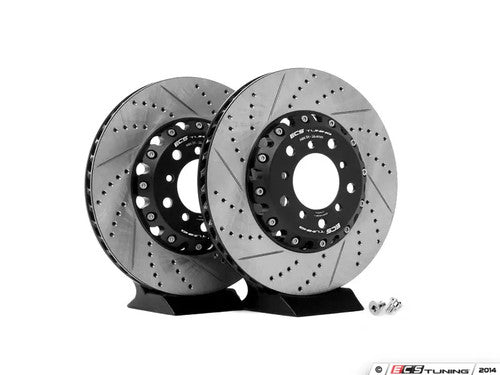 ECS Tuning 2-Piece Lightweight Front Brake Rotors/Discs, Drilled & Grooved/Slotted, Semi-Floating Vented Pair 325x28mm – BMW E46 M3 2001-2006, S54 – Performance Fast Road/Track Day Upgrade – Direct Bolt-On OE Calipers (Non-CSL/ZCP)