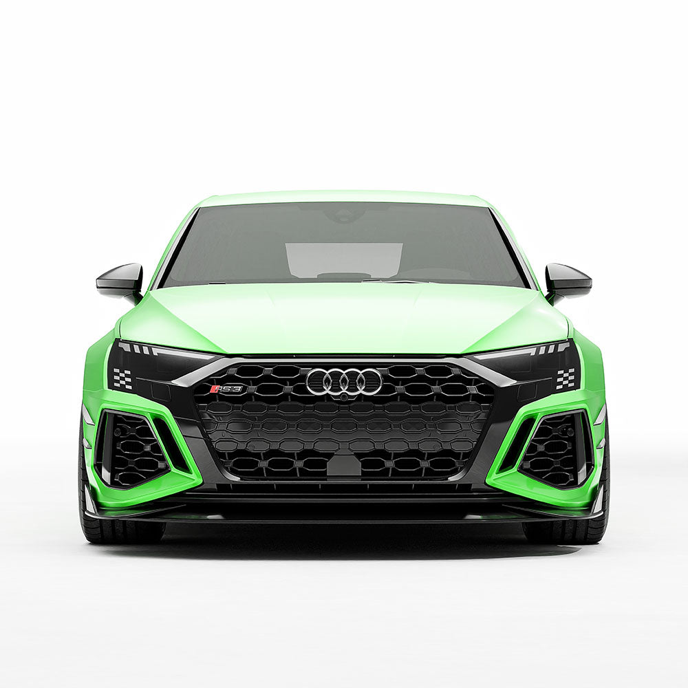 Audi RS3 8Y Carbon Fibre Front Canards, Dive Planes & Winglets – CT Design Gloss Carbon Fiber Bumper Fins Aero Blades – 2022, 2023, 2024 Sportback & Saloon Front Bumper Add-On Styling Kit | OEM+ Body Kit Upgrade