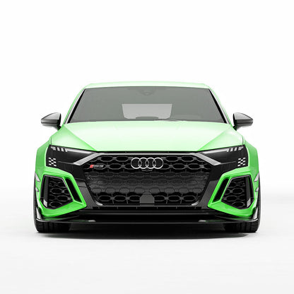 Audi RS3 8Y Carbon Fibre Front Canards, Dive Planes & Winglets – CT Design Gloss Carbon Fiber Bumper Fins Aero Blades – 2022, 2023, 2024 Sportback & Saloon Front Bumper Add-On Styling Kit | OEM+ Body Kit Upgrade
