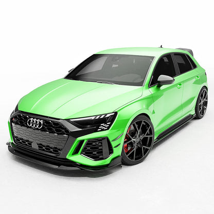 Audi RS3 8Y Carbon Fibre Front Canards, Dive Planes & Winglets – CT Design Gloss Carbon Fiber Bumper Fins Aero Blades – 2022, 2023, 2024 Sportback & Saloon Front Bumper Add-On Styling Kit | OEM+ Body Kit Upgrade