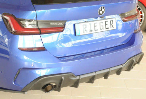 Rieger Rear Diffuser / Valance / Bumper Insert for BMW 3 Series G20 G21 (2019+) - Gloss Black or Satin Black ABS Rear Skirt/Apron Trim - Fits Saloon & Touring - Performance OEM-Style Lower Bumper Splitter (00088306 / 00053504)