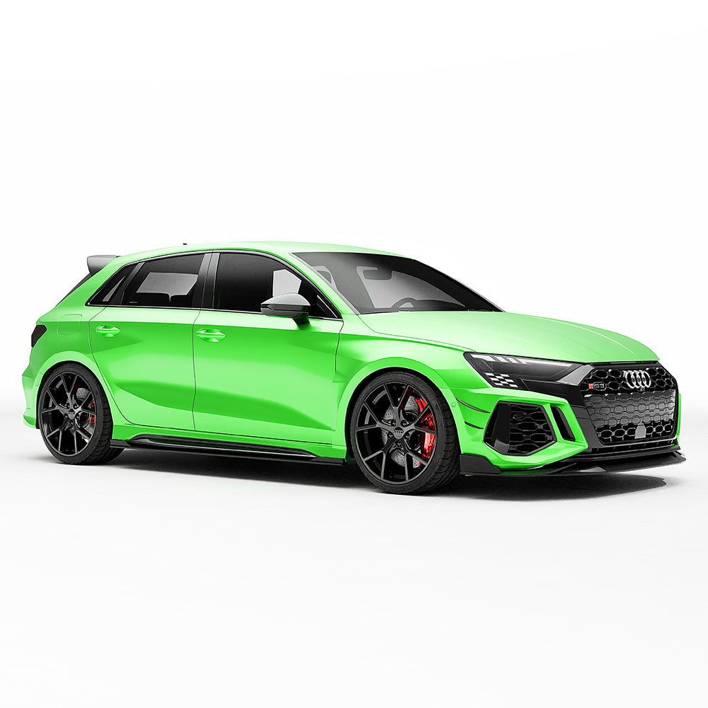 Audi RS3 8Y Carbon Fibre Front Canards, Dive Planes & Winglets – CT Design Gloss Carbon Fiber Bumper Fins Aero Blades – 2022, 2023, 2024 Sportback & Saloon Front Bumper Add-On Styling Kit | OEM+ Body Kit Upgrade