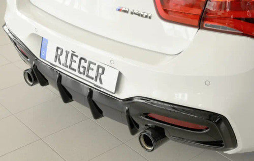 Rieger Gloss Black Rear Diffuser / Lower Valance for BMW 1 Series M135i M140i (F20/F21, 2015+ LCI) - Twin Exit Rear Bumper Insert, OEM+ M Performance Style Rear Splitter/Lower Trim/Undertray