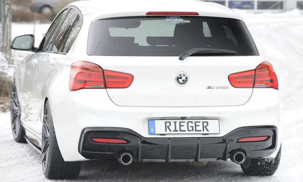 Rieger Rear Diffuser/Valance/Apron Lower Bumper Trim/Insert for BMW 1 Series Hatchback F20 F21 LCI (2015-2019) M135i & M140i Twin Exit/Dual Outlet - ABS - Gloss Black, Matte Black or Carbon Look