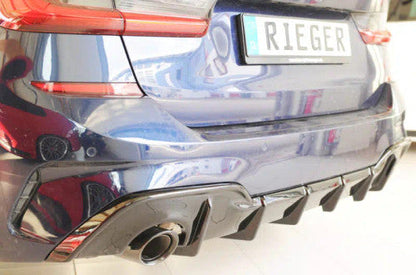 Rieger Rear Diffuser / Valance / Bumper Insert for BMW 3 Series G20 G21 (2019+) - Gloss Black or Satin Black ABS Rear Skirt/Apron Trim - Fits Saloon & Touring - Performance OEM-Style Lower Bumper Splitter (00088306 / 00053504)