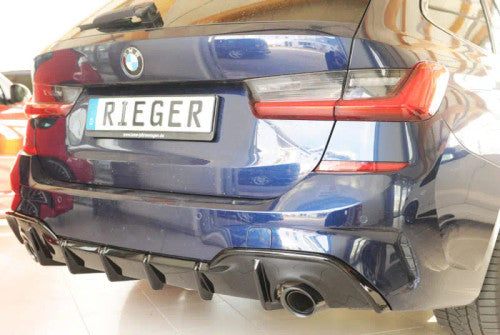 Rieger Rear Diffuser / Valance / Bumper Insert for BMW 3 Series G20 G21 (2019+) - Gloss Black or Satin Black ABS Rear Skirt/Apron Trim - Fits Saloon & Touring - Performance OEM-Style Lower Bumper Splitter (00088306 / 00053504)