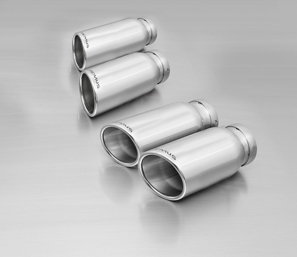Remus Quad Exit 84mm (84 mm) Chrome Rolled Edge Angled Exhaust Tips (Set of 4) for BMW X3 F25 xDrive 28i 2014-on - Stainless Steel Tailpipe Trims/Exhaust Finishers, Slash Cut, Austrian Made, EU EEC Type Approved, For Petrol Models Without GPF/OPF
