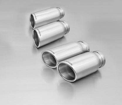 Remus Quad Exit 84mm (84 mm) Chrome Rolled Edge Angled Exhaust Tips (Set of 4) for BMW X3 F25 xDrive 28i 2014-on - Stainless Steel Tailpipe Trims/Exhaust Finishers, Slash Cut, Austrian Made, EU EEC Type Approved, For Petrol Models Without GPF/OPF