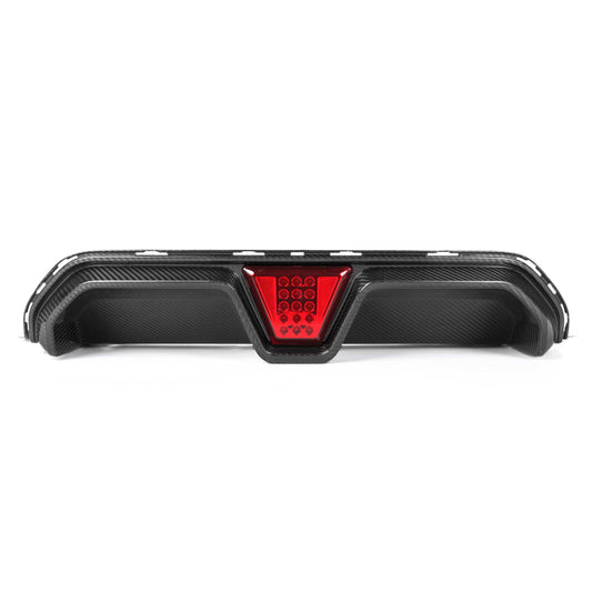 BMW M5 F90 Rear Diffuser/Valance with F1-Style LED Centre Light - Dry Carbon Fibre (Autoclave Pre-Preg) 2x2 Twill, CS Style - Fits 2018-2024 M5 & M5 Competition (Pre-LCI/LCI) | Gloss Carbon Rear Bumper Insert/Splitter