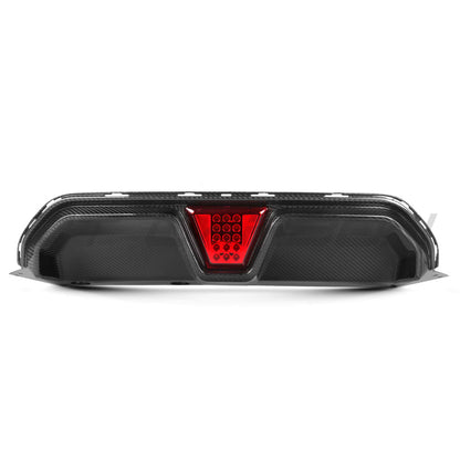 BMW M5 F90 Rear Diffuser/Valance with F1-Style LED Centre Light - Dry Carbon Fibre (Autoclave Pre-Preg) 2x2 Twill, CS Style - Fits 2018-2024 M5 & M5 Competition (Pre-LCI/LCI) | Gloss Carbon Rear Bumper Insert/Splitter
