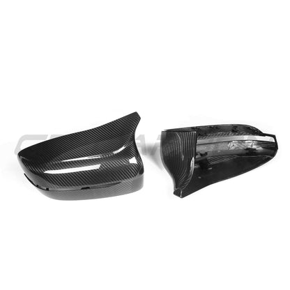 BMW M5 F90 2018-2023 (LHD Only) Dry Carbon Fibre/Fiber Mirror Caps/Covers – Pre-Preg Autoclave Gloss Replacement Shells, OEM-Style Wing/Side Door Mirror Housings, Fits M5 & Competition, CT Carbon