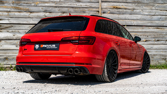 Remus Valved Cat-Back Catback Sports Exhaust for Audi S4 B9 Avant Estate/Wagon 3.0T V6 (2016+, No OPF/GPF) - Non-Resonated, Quad 84mm Tailpipes, Stainless Steel, ECE/EEC Approved, Switchable Flap/Active Valve, Quad Exit