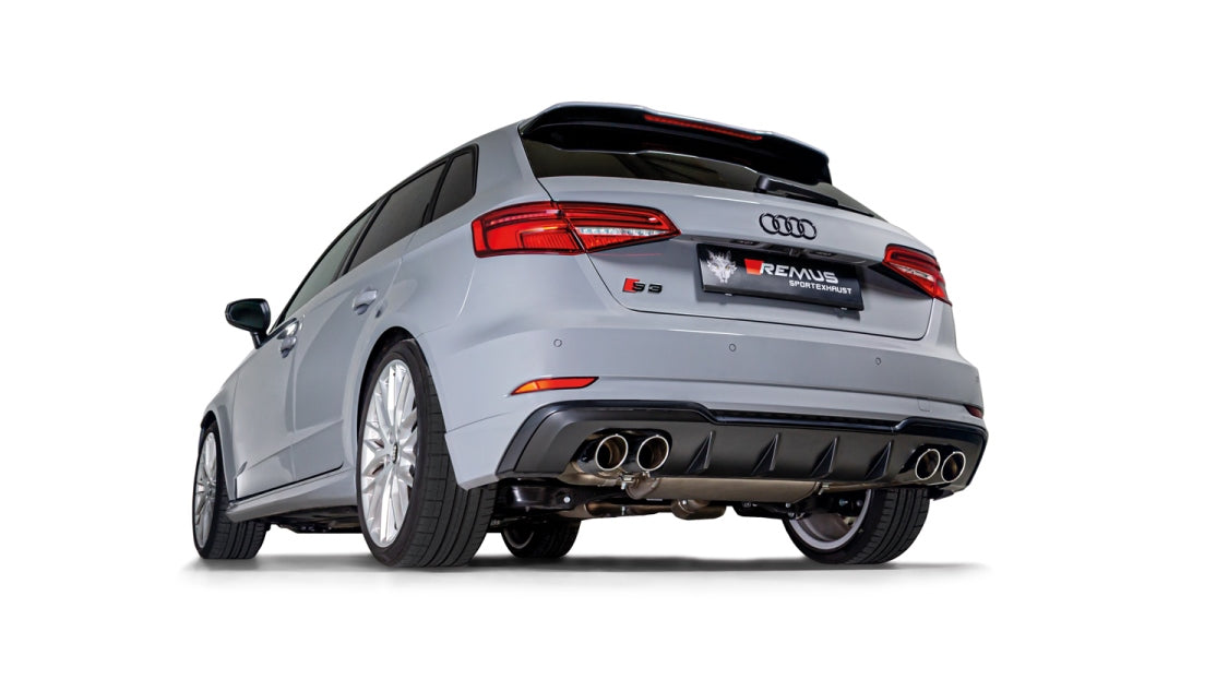 Remus Valved Backbox / Axle-Back Exhaust for Audi S3 8V 2.0 TFSI Quattro (2018+, Non GPF/OPF) - OE Valve Compatible Sports Rear Silencer/Muffler, Quad 4x84mm Tailpipes, 100% Stainless Steel, ECE/EEC Approved, Road Legal