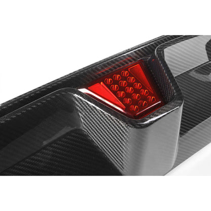BMW M5 F90 Rear Diffuser/Valance with F1-Style LED Centre Light - Dry Carbon Fibre (Autoclave Pre-Preg) 2x2 Twill, CS Style - Fits 2018-2024 M5 & M5 Competition (Pre-LCI/LCI) | Gloss Carbon Rear Bumper Insert/Splitter