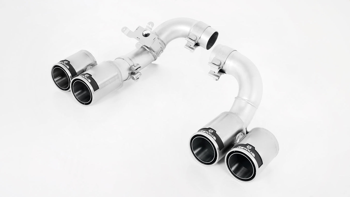 Remus Resonated Turbo-Back Valved Exhaust System, OE Valve Control, Quad 84mm Carbon Tailpipes for BMW 3 Series 335i F30/F31 (20122014)  Stainless Steel, EEC Homologated, Non-GPF