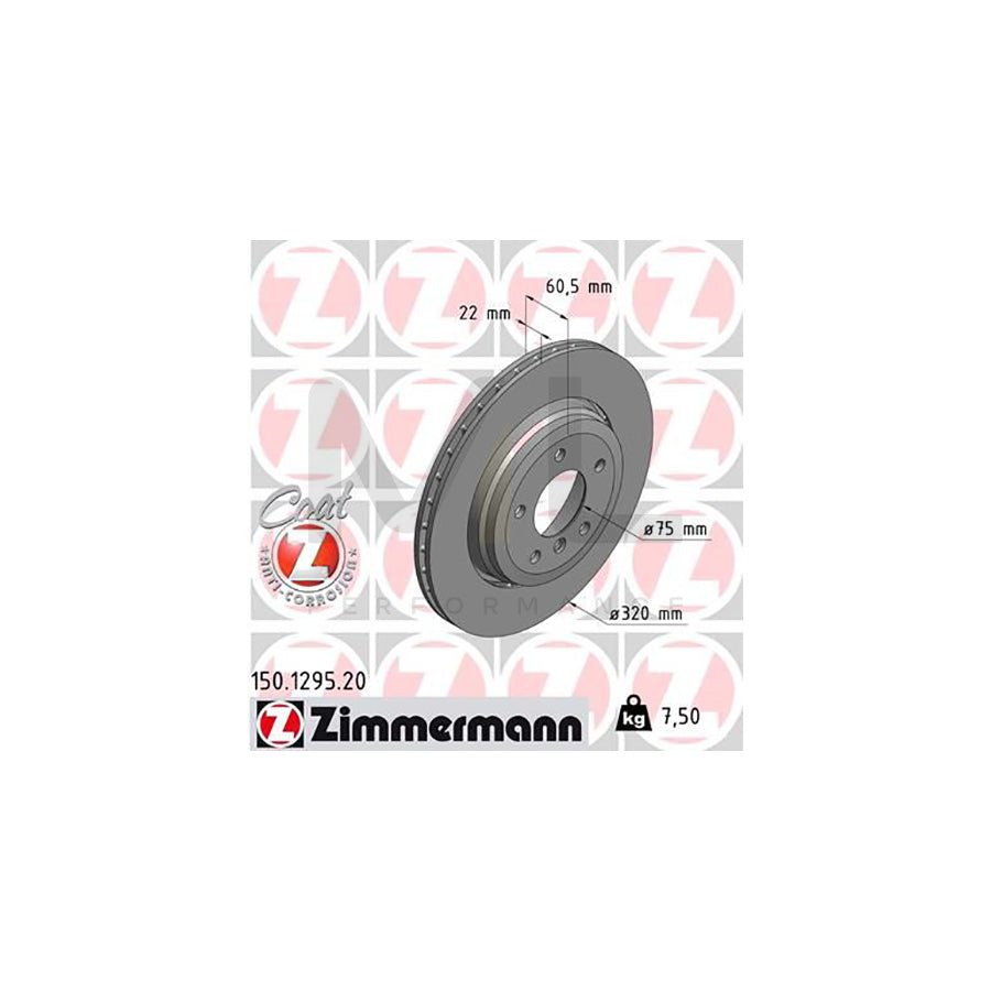 Zimmermann COAT Z 150.1295.20 Brake Disc/Rotor 320mm (320x22) - Vented, High-Carbon, Anti-Corrosion Coated - OE-Spec Replacement for BMW 3 Series - 150 1295 20 150-1295-20