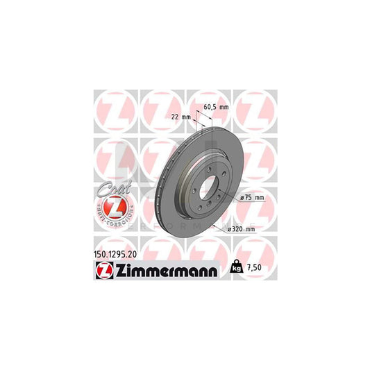 Zimmermann COAT Z 150.1295.20 Brake Disc/Rotor 320mm (320x22) - Vented, High-Carbon, Anti-Corrosion Coated - OE-Spec Replacement for BMW 3 Series - 150 1295 20 150-1295-20