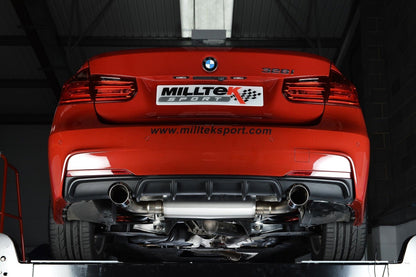 Milltek Sport BMW 3 Series F30 328i M Sport N20 2.0T 3" Cat-Back Exhaust System (2012+) - Stainless Steel, Twin 90mm GT90 Polished Tips - EC Approved or Non-Res Race - SSXBM961/SSXBM962