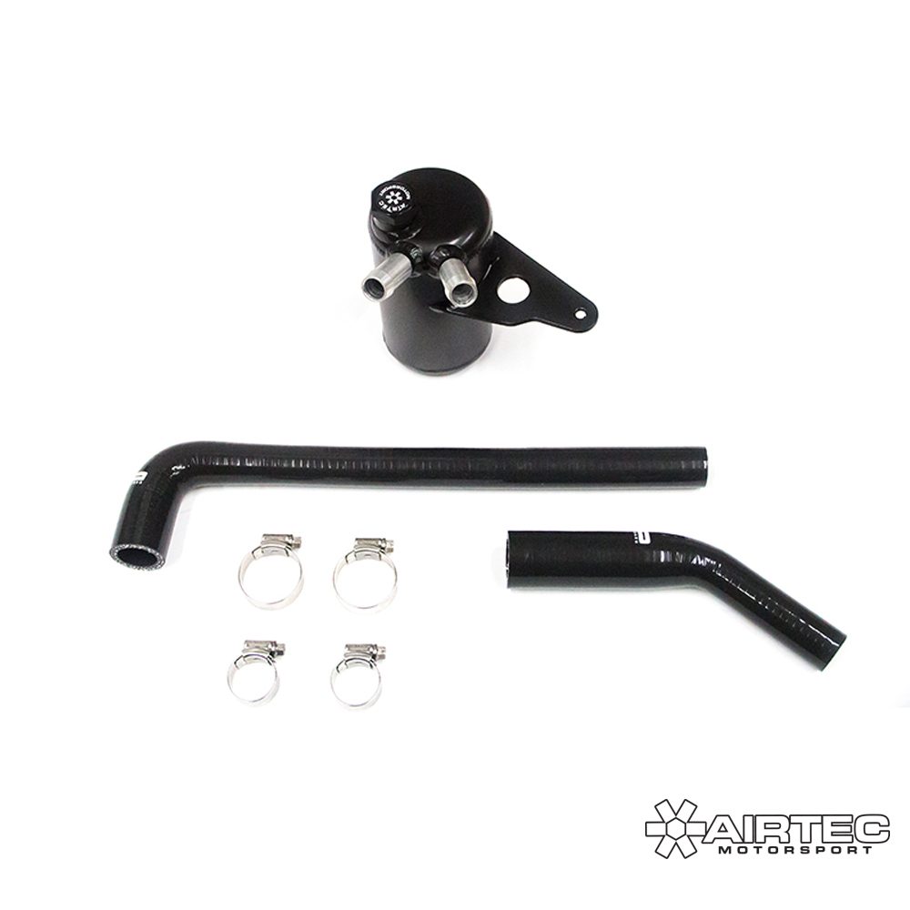 AIRTEC Motorsport Baffled Oil Catch Can/Catch Tank Kit for Ford Fiesta ST180 1.6 EcoBoost (Mk7) - Pro-Series Black, Silicone Hoses & Dipstick, Fits with AIRTEC Induction Shield