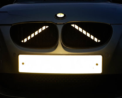 Glow White V-Brace/V-Support Decals for BMW – Kidney Grille V Bar Sticker Overlay Vinyl Wrap | Luminous Front Radiator Support/Crash Bar Accent Film | Glow Effect, DIY Removable, UK Made