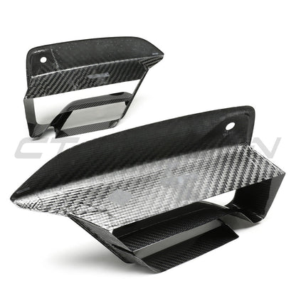 BMW M5 F90 LCI 2021-2024 Front Bumper Vent Covers - Carbon Fibre Air Intake Surrounds, Air Curtain Duct Garnish Overlays, Corner Intake Trims - CT Carbon Pre-Preg Dry Carbon Facelift Front Vent Trim Pair