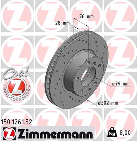 Zimmermann 150.1262.00 High Carbon Solid Brake Disc (300mm) for BMW 7 Series E32 | OE Fit Replacement Brake Rotor
