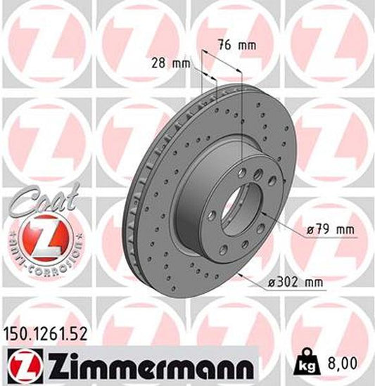 Zimmermann 150.1262.00 High Carbon Solid Brake Disc (300mm) for BMW 7 Series E32 | OE Fit Replacement Brake Rotor