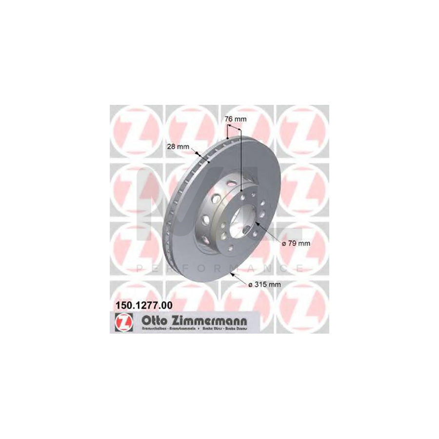 Zimmermann 150.1277.00 315mm High-Carbon Vented Brake Disc for BMW 5 Series E34 Saloon/Sedan (1987-1996) | OE Quality OEM-Spec Ventilated Brake Rotor | 315 mm Replacement Rotor Disc