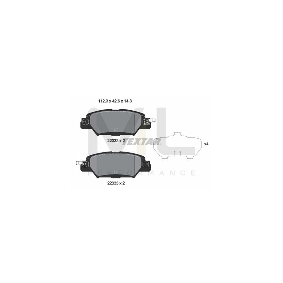 Textar 2233201 Disc Brake Pad Set for Akebono Calipers, Acoustic Wear Warning, OE Quality, Includes Fitting Kit