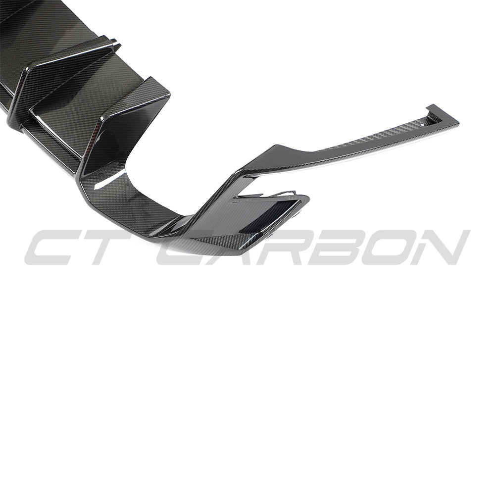 Audi RS4 Avant B9.5 (2020-2024) Carbon Fibre/Carbon Fiber Rear Diffuser / Rear Valance / Lower Bumper Insert – CT Design Pre-Preg Dry Carbon Gloss – Facelift RS4 Estate/Wagon Rear Splitter