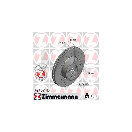 Zimmermann Sport Coat Z Brake Disc/Brake Rotor 150.3407.52 for BMW 7 Series E65 E66 E67 (2001–2008) – 324x30mm, Cross Drilled & Vented, High Carbon, Anti-Corrosion Coated, Performance OE Replacement