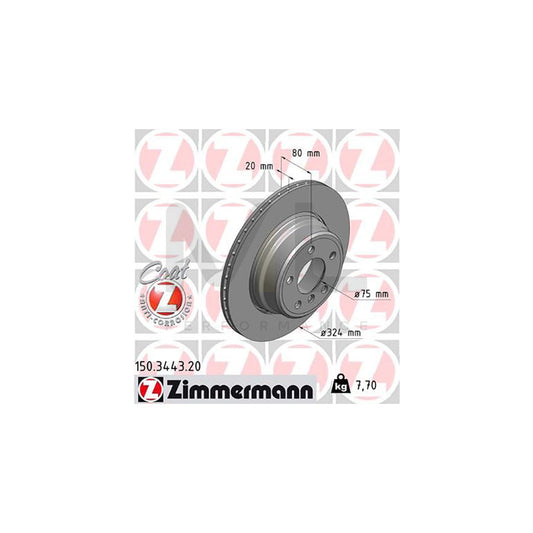 Otto Zimmermann COAT Z 150.3443.20 Brake Disc / Rotor 324x20mm for BMW X5 (E53) 1999–2006 – High-Carbon, Ventilated, Anti-Rust Coated Hub, OE-Spec Replacement