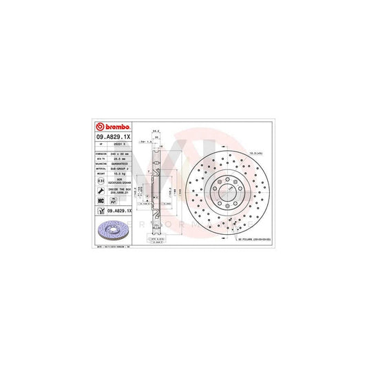 Brembo Xtra Line 09.A829.1X Cross-Drilled (Perforated) & Ventilated 340x30mm Brake Disc/Brake Rotor for Peugeot RCZ Coupe | High-Carbon Anti-Corrosion Coated OE Replacement Upgrade + Fixing Bolts/Screws