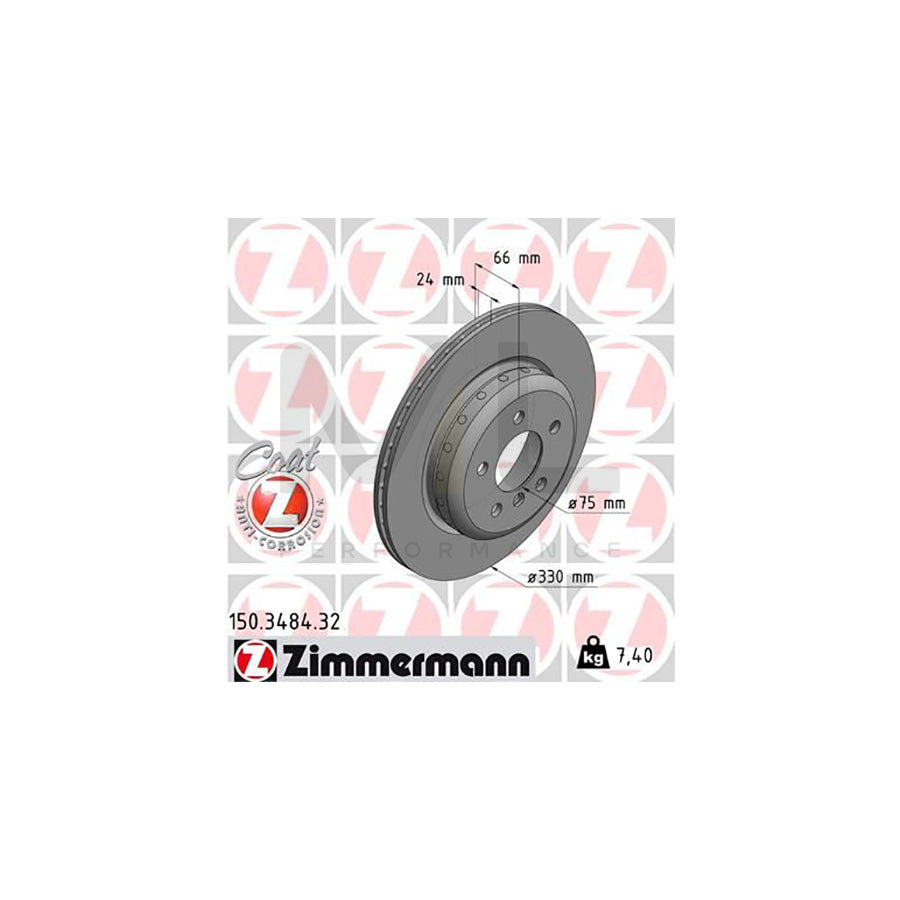 Zimmermann 150.3484.32 Formula F Coat Z High-Carbon Internally Vented 2-Piece Composite Brake Disc/Brake Rotor 330mm x 20mm for BMW 5 Series | OE-Spec Coated Performance Replacement (330x20)