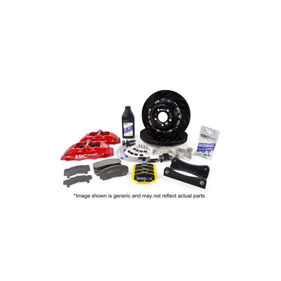 EBC BBK006RED-2 Front Big Brake Kit for Ford Fiesta ST Mk8 1.5T (2018-2021) - Red Apollo 4-Pot Calipers, 330x28mm 2-Piece Floating Rotors, Yellowstuff Front Pads + Rear Pads & Braided Lines