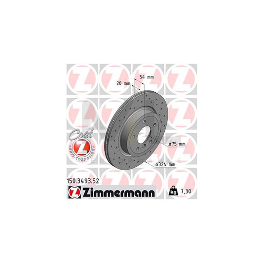 Zimmermann Sport Coat Z Brake Disc/Brake Rotor 150.3493.52 for BMW Z4 E89 Roadster (2009-2016) 324x20mm - Cross-Drilled (Perforated), Vented, High-Carbon, Anti-Corrosion Coated, OEM Fit Performance Upgrade