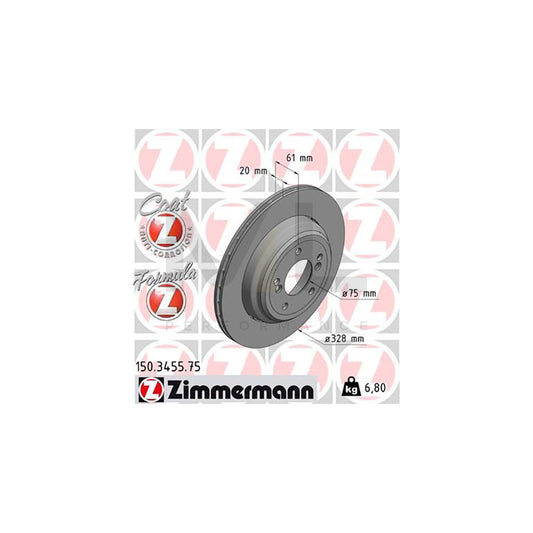 Zimmermann Formula Z Coat Z Brake Disc/Rotor 150.3455.75 – BMW 5 Series E39 Saloon/Sedan 1995–2003 – 328 mm x 20 mm Two-Piece Vented High-Carbon, Anti-Corrosion Coated – Performance OE Replacement Upgrade