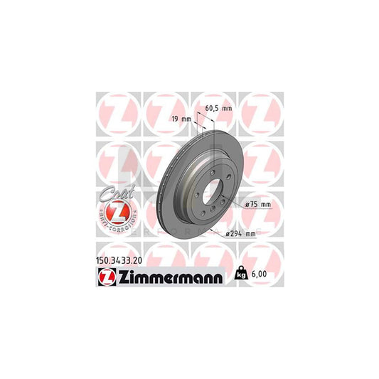 Zimmermann 150.3433.20 COAT Z High-Carbon Vented Brake Disc/Rotor 294 x 19 mm for BMW 3 Series – Anti-Corrosion Coated OE-Spec Replacement, Performance Upgrade, Z Coat, UK Stock