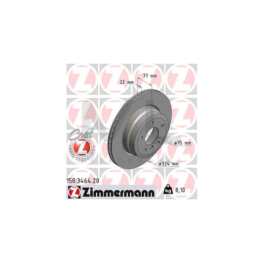 Zimmermann COAT Z 150.3464.20 Brake Disc/Rotor for BMW 1 Series - 324mm Vented, 22mm, High-Carbon, Anti-Rust Coated | OE-Spec Replacement, OEM-Quality, Corrosion-Resistant Performance Brake Disc