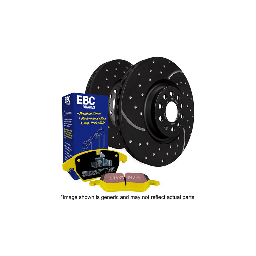 EBC PD13KR178 Yellowstuff Rear Brake Pads & GD Series Grooved Dimpled Discs Kit 240mm (DP4596R + GD286) for Girling/TRW Caliper - Fiat Barchetta/Bravo/Coupe, Marea/Tipo; Lancia Dedra/Delta
