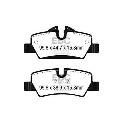 EBC Yellowstuff 4000 Rear Brake Kit 259mm – DP42228R Pads + USR2022 Slotted Discs/Rotors for MINI F55 F56 F57 (TRW Caliper) – Cooper, Cooper S, JCW John Cooper Works – Fast Road Performance Disc & Pad Set – PD08KR423