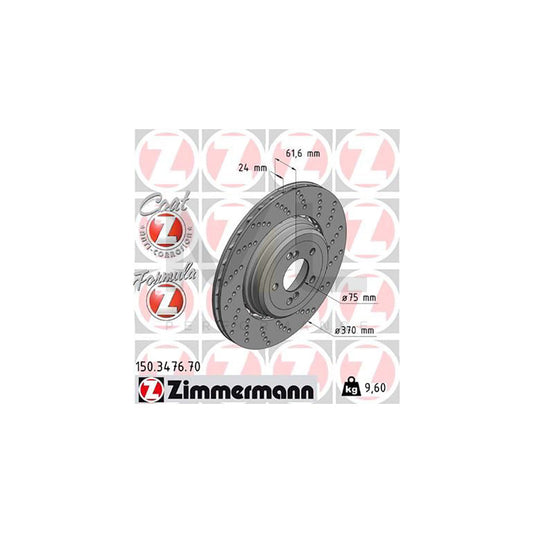 Zimmermann Formula Z Coat Z Brake Disc 150.3476.70 - 370x24mm Two-Piece Vented Perforated/Drilled High-Carbon Coated Performance Rotor