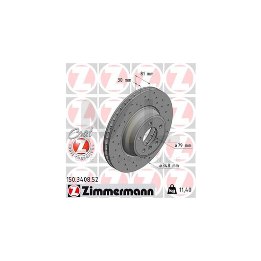 Zimmermann Sport Coat Z Brake Disc 150.3408.52 for BMW 7 Series E65 E66 E67 - 348 mm Drilled, Internally Vented, High-Carbon Coated